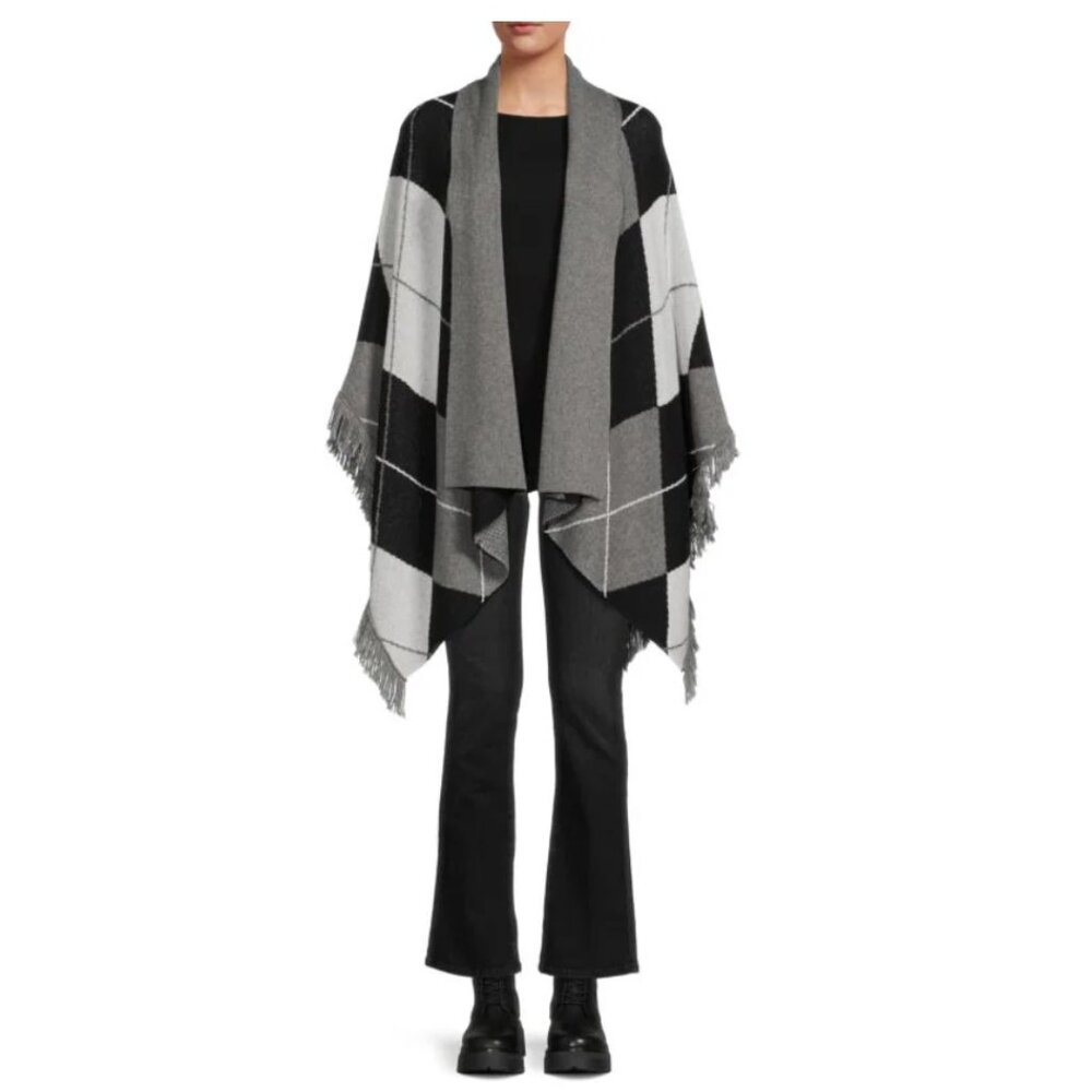 L'AGENCE Jaclyn Argyle wool Blend Poncho/Cape